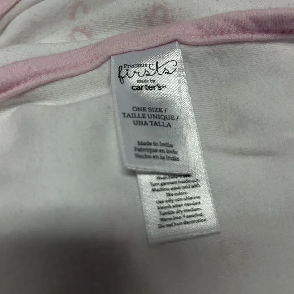 Precious Firsts by Carter’s White Pink Heart Baby Blanket Cotton Stretch Jersey